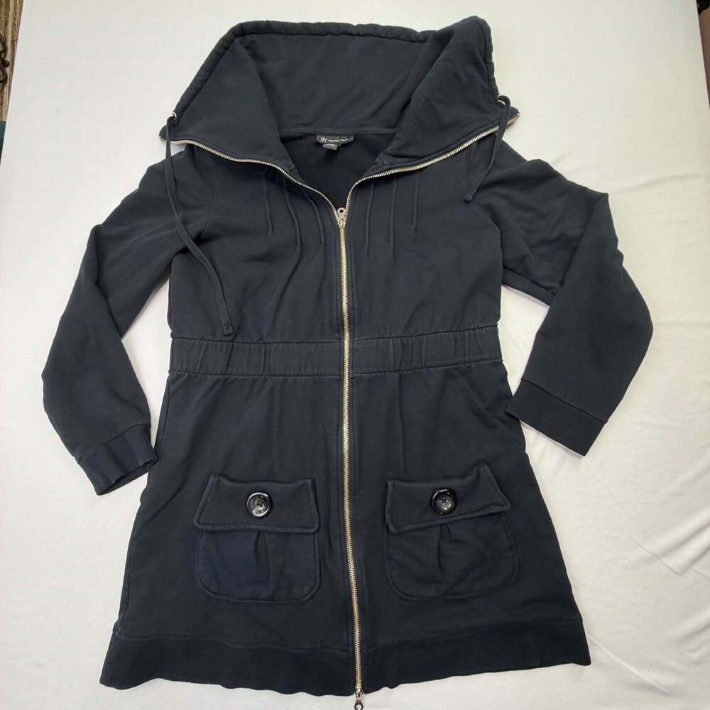 INC International Concepts Black Full Zip Funnel Neck Hoodie Jacket Size XL